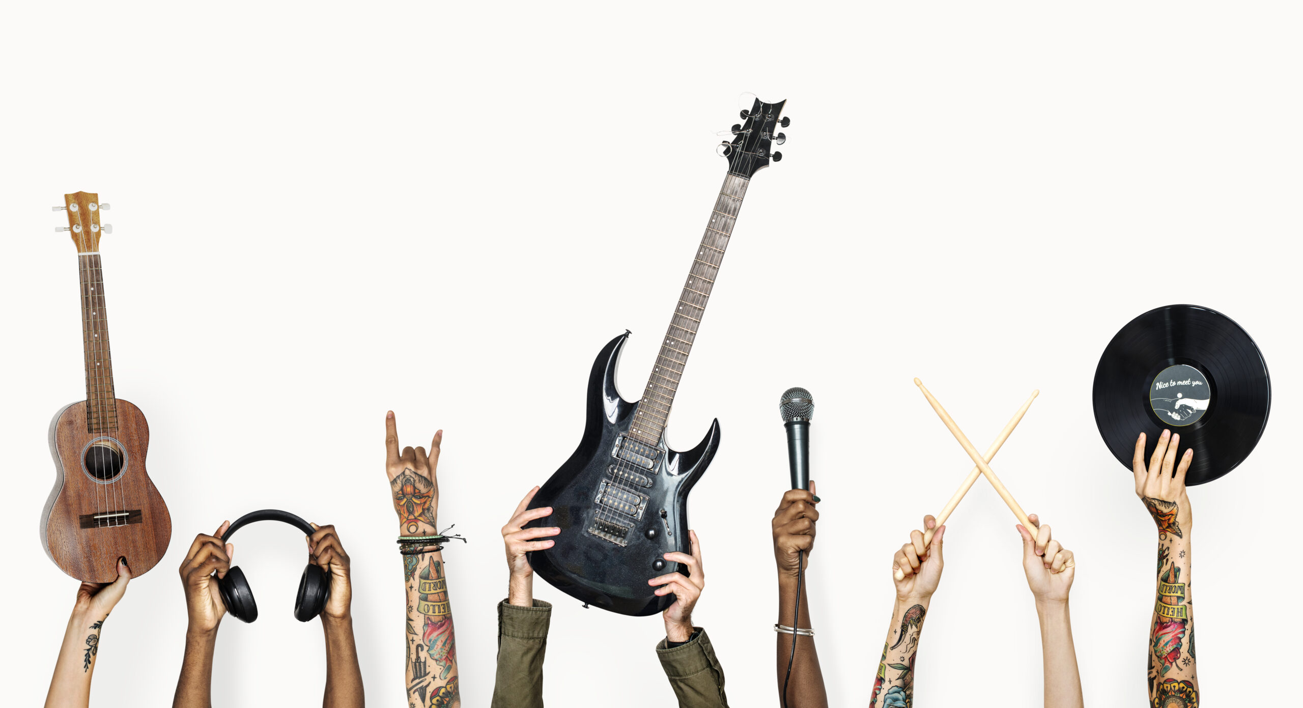 Hands holding music instruments